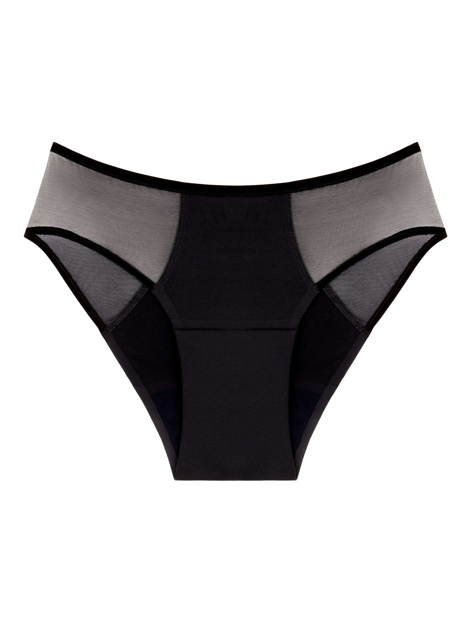 Culotte menstruelle Séléné Tulle noire, flux moyen, tulle sur les hanches