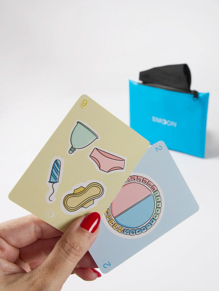 Kit primeras reglas = Braguita menstrual talla única + Bolsa + Juego educativo