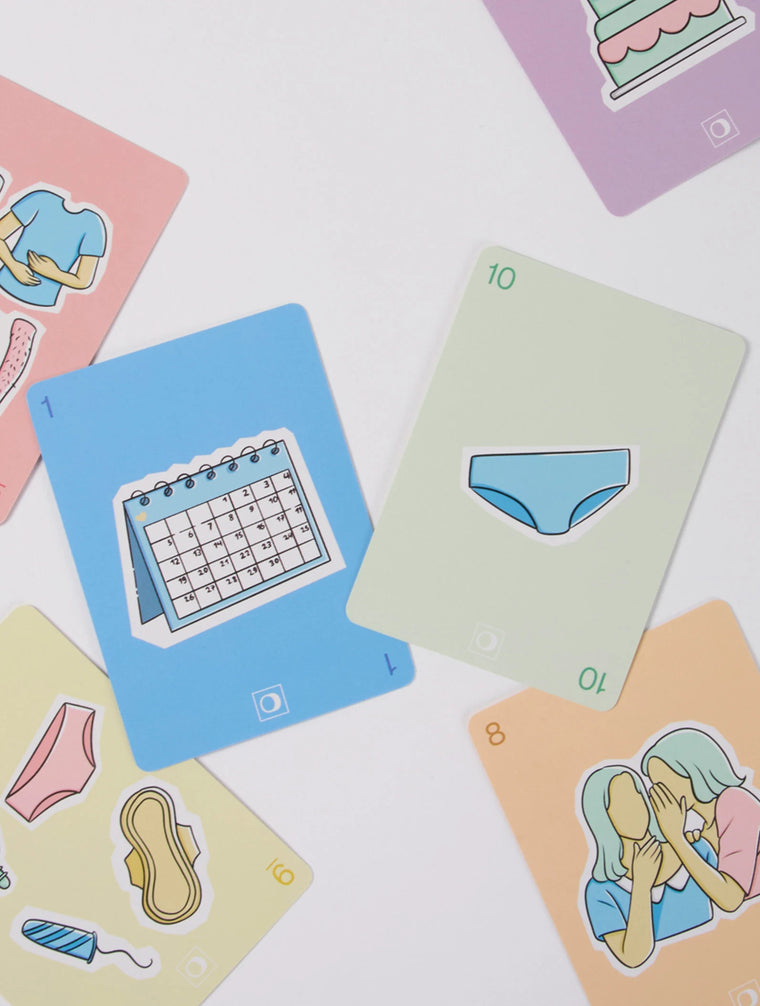 Kit primeras reglas = Braguita menstrual talla única + Bolsa + Juego educativo
