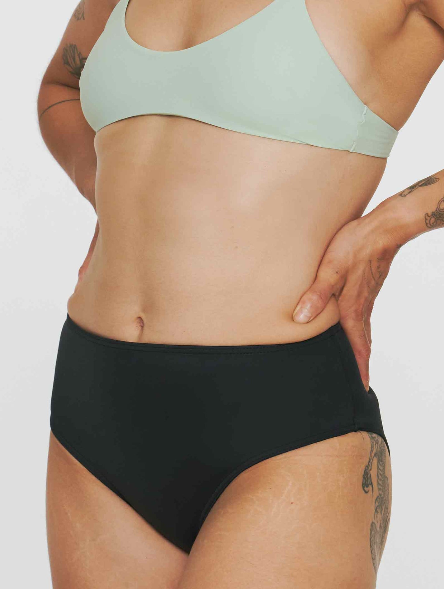 Culotte De Bain Menstruelle - Marque - Modèle - Absorbante - Taille Haute - Femme Cyan