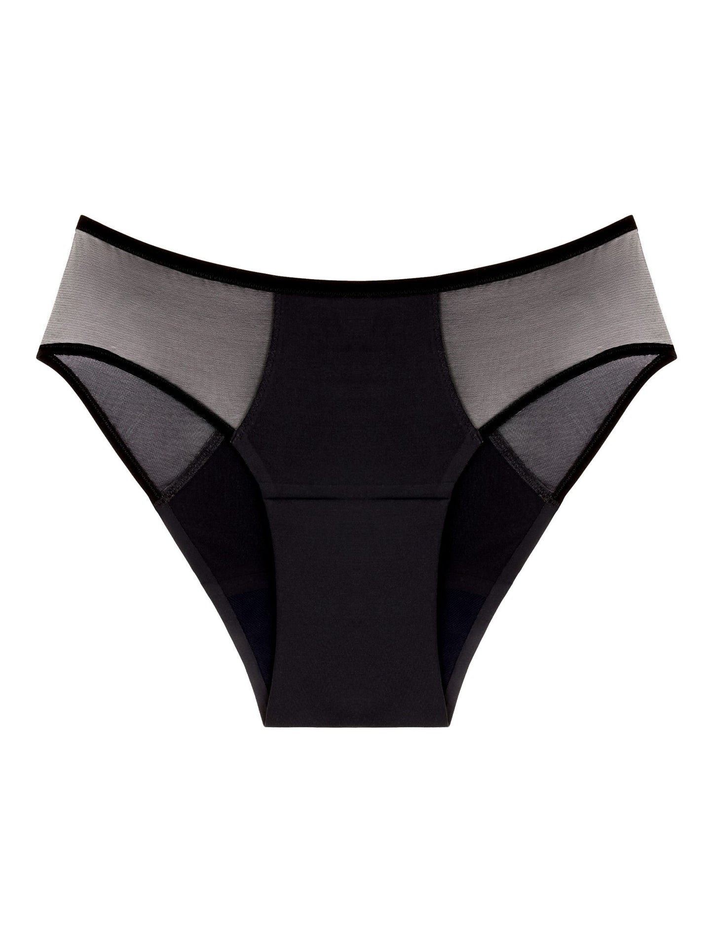 Culotte menstruelle Séléné Tulle noire, flux moyen, tulle sur les hanches